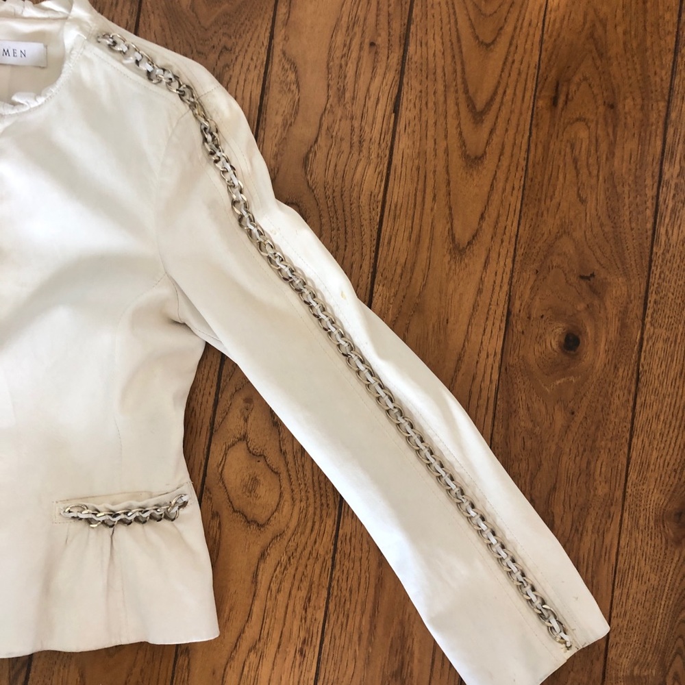 Authentic White Leather Jacket With Chains - image 6